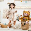 4D Teddy Bear Balloons Bear Birthday Party Supplies Baby Shower Decorations, 4 Pack Happy Bear Mylar Foil Balloons Self-Stand Woodland Jungle Safari Animal Brown Bear Helium Balloons