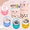 Primo Lines Kawaii Pencil Case and Complete 61 PCS Pink Stationary Set with Pop Up Cute Boba Case, 8 Pens, 50 Bubble Tea Stickers, Multi Color Pen For School Supplies