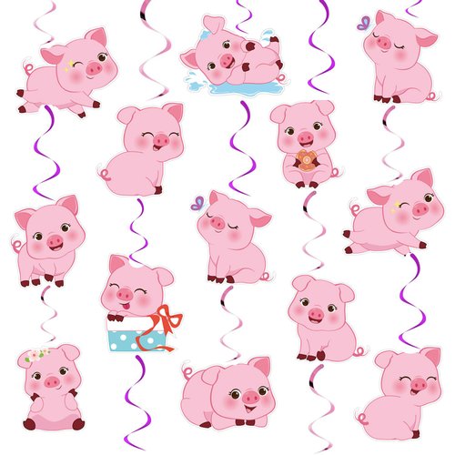 30pcs Cute Pig Party Hanging Swirl Decorations, Pink Piggy Pig Theme Ceiling Streamers Farm Animal Party Supplies Cartoon Pig Party Decor for Kids Birthday Party Baby Shower Room Decoration