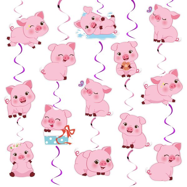 30pcs Cute Pig Party Hanging Swirl Decorations, Pink Piggy Pig Theme Ceiling Streamers Farm Animal Party Supplies Cartoon Pig Party Decor for Kids Birthday Party Baby Shower Room Decoration