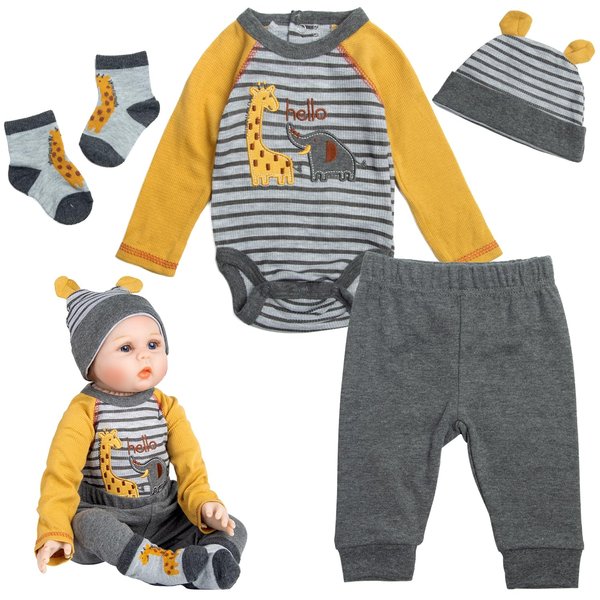 Reborn Baby Dolls Clothes Outfit Accessories Giraffe Striped 4pcs Set for 17-22 Inch Reborn Doll Newborn Girl&Boy