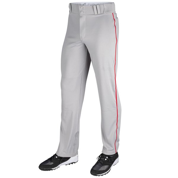 Champro Men's Standard Triple Crown Open Bottom Adult Baseball Pants, Grey, Scarlet Pipe, Medium