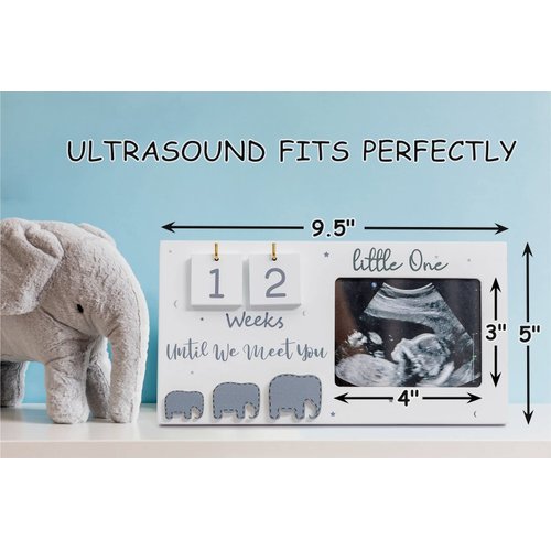 Sonogram Picture Frame, Ultrasound Photo Frame with Baby Countdown Weeks, Baby Announcement, Elephant Nursery Decor for Birth Information, Expecting Parents to be Unique Gifts for Pregnant Women