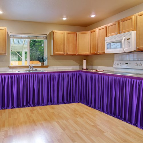 Partisky Purple Polyester Table Skirt for Rectangle Tables 6ft, Wrinkle Resistant Pleated Ruffle Table Cloth for Banquet Wedding Trade Baby Shower Display Gift Dining Table