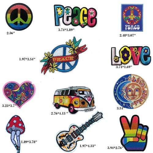 Joynaamn 14 PCS Iron on Patches for Clothing, Embroidered Decoractive Applique with Sewing Kit for Backpack Jackets Jeans Shirt, Sew on DIY Vintage Patches for 1970s Party, Hippie Aesthetic