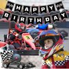 MEETINGU Race Car Happy Birthday Banner, Race Car Birthday Party Decorations Checkered Flags Black and White Racing Banner Let't Go Racing Checkered Flag Party Themed Party Supplies Decorations
