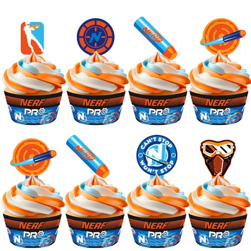 Treasures Gifted 24ct Officially Licensed Nerf Cupcake Topper &amp; Wrappers - Nerf Cake Decorations ...