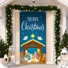 Christmas Nativity Scene Door Cover Merry Christmas Door Banner Backdrop Nativity Banner for Front Door Porch Holidays Decorations, 35 x 71 Inch