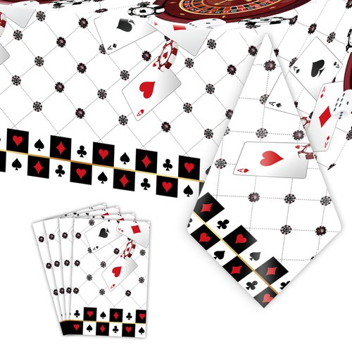Ayearparty 4 Pieces Casino Tablecloth Casino Poker Themed Party Decorations Disposable Plastic Tablecloth Las Vegas Theme Table Cover for Playing Card Birthday Party Supplies 108 x 54 Inch