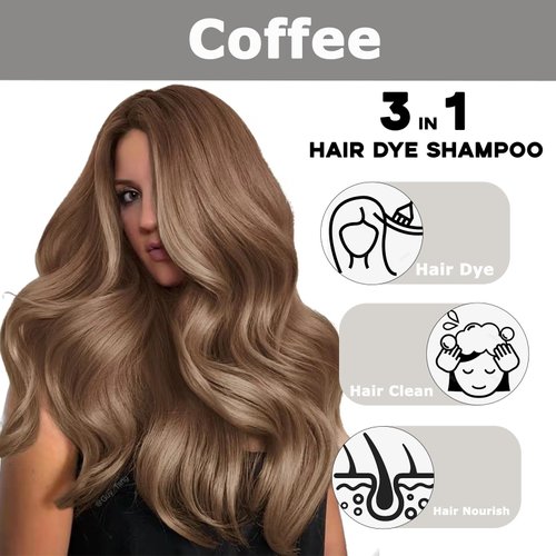 Natural Brown Hair Dye Shampoo Root Touch Up,Long Lasting Easy to Use 10 Minutes Hair Shampoo for Women,Magic Hair Care Semi-Permanent Root Cover Up Hair Shampoo,3IN1 Color Shampoo 16.9 FL OZ(Coffee)