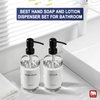 GMISUN Glass Soap Dispenser with Pump, 2 Pack Clear Bathroom Hand Soap Dispenser with Stainless Steel Pump, 16 Oz Refillable Kitchen Hand and Dish Soap Dispensers Set, Modern Liquid Pump Bottles