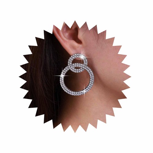 Sttiafay Vintage Crystal Circle Drop Earrings Double Circle Hoop Earrings Silver Cz Circle Dangle Earrings CZ Hollow Circle Earrings Jewelry for Women