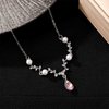 TseanYi CZ Teardrop Pendant Necklace Pearl Necklace Wedding Bridal Crystal Necklace Silver Rhinestone Leaf Vine Drop Necklace Sparkly Crystal Vine V Shape Necklace Pearl Waterdrop Necklace for Women