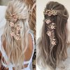 5 PCS Bridal Flower Wedding Hair Pins Crystal Pearl Hair Clips Headpiece Gold Wedding Hair Accessories Jewelry with Rhinestone for Brides Bridesmaids Women Girls Updo(Cherry Blossoms Pink)