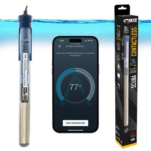 Sicce Scuba 400 Watt Aquarium Fish Tank Heater Smartphone Controlled via NFC Contactless App Adjustable | 400W Submersible for Marine Saltwater and Freshwater | Run Dry Protection