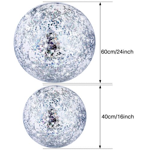 Hsei 3 Pcs Inflatable Beach Ball Glitter Beach Ball Christmas Swimming Pool Balls Floatable Confetti Ball Christmas Outdoor Decor for Beach Party Xmas Party Favor(Silver)