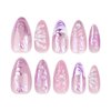 RUOKEXIN Almond Press on Nails Medium Fake Nails Pink False Nails with 3D Pink Flower Designs Nail Press ons French Tip Handmade Acrylic Artificial Nails Summer Natural Stick on Nails for Women 24Pcs