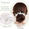 Yokawe Bridal Wedding Hair Pins Silver Leaf Bride Hairpin Rhinestone and Pearl Hair Accessories for Women and Girls(3 PCS)