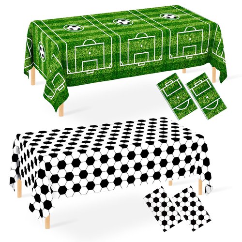 WNINK 4 Pack Soccer Plastic Tablecloth Soccer Party Decorations Disposable Rectangle Soccer Grass Table Cover Soccer Pattern Soccer Decor for Soccer Theme Birthday Party Decoration 54 x 108 Inch