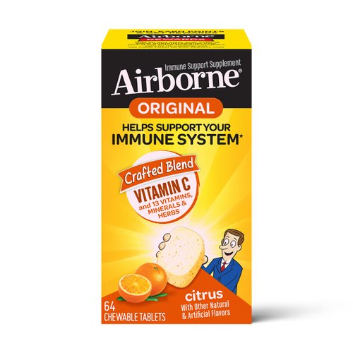 Airborne Vitamin C 1000mg (per serving) - Citrus Chewable Tablets (64 count in a box), Gluten-Fre...