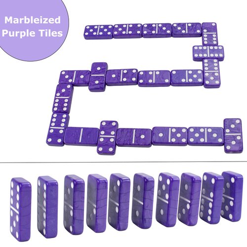 Vovotuzzi Dominos Set for Adults, Thick Purple Domino Double 6, Dominoes Set for Adults and Kids 28 Marbleized Purple Tiles Domino Set in Travel Leather Case, Classic Board Game