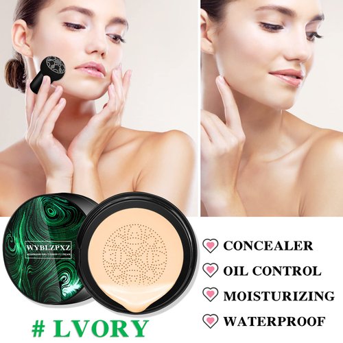 Mushroom Head Air Cushion CC Cream BB Cream Cushion Foundation Moisturizing Full Coverage Foundation Concealer Lasting Foundation Makeup Even Makeup Base Primer（Ivory）