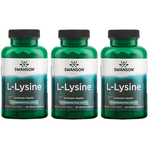 Swanson Amino Acid Ajipure L-Lysine Pharmaceutical Grade 500 Milligrams 90 Veg Capsules (3 Pack)