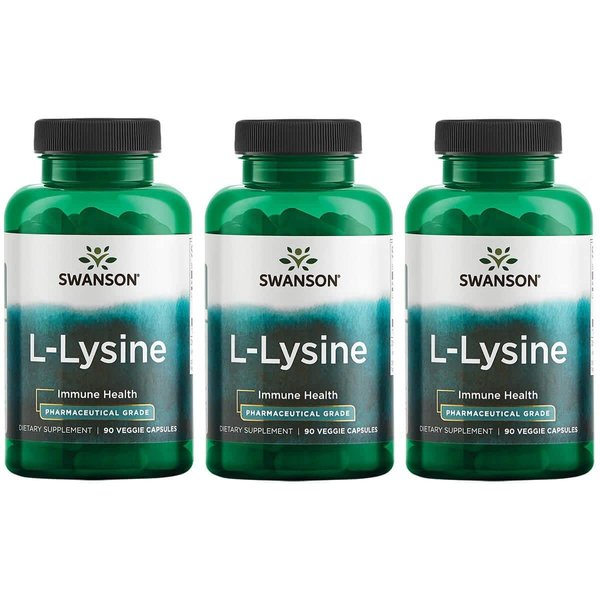 Swanson Amino Acid Ajipure L-Lysine Pharmaceutical Grade 500 Milligrams 90 Veg Capsules (3 Pack)