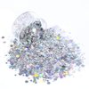 Holographic Chunky Glitter Sequins, 12 Colors Mixed Cosmetic Glitter for Face Body Eye Hair Nail Art Lip Gloss Makeup, Festival Glitter with Different Hexagons Size and Stars (Laser Mix)