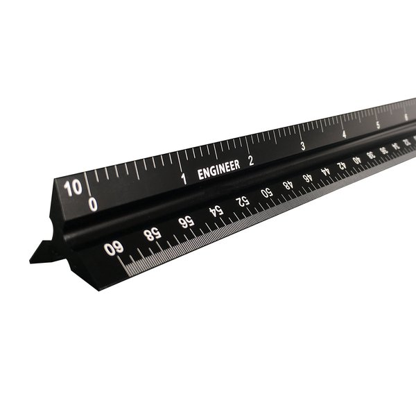 12 Inch Triangular Engineer Scale Ruler, Anodized Solid Aluminum Core with Laser Etched Scales, Imperial Scale - 1:10, 1:20, 1:30, 1:40, 1:50, 1:60, Ideal for Civil Engineering Drafting (B) (Black)