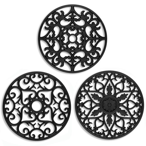 ME.FAN Trivets/Silicone Trivets 3 Pcs Silicone Mats for Hot Dishes/Hot Pots/Hot Pans, Hot Pads to Portect Table and Counter Top - Flexible/Durable/Non Slip (Black)