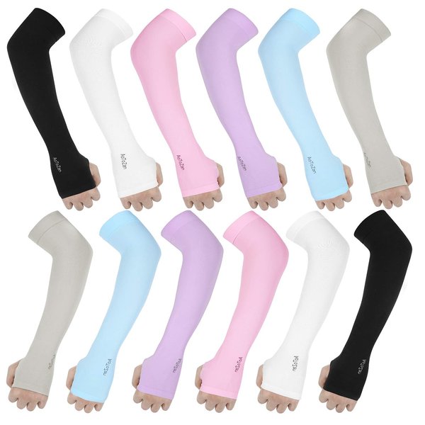 AoOnZan 6 Pairs Arm Sleeves for Women Men UPF50+ UV Protection Sun Sleeves Sport Cooling Compression Sleeves to Cover Arms with Thumb Hole