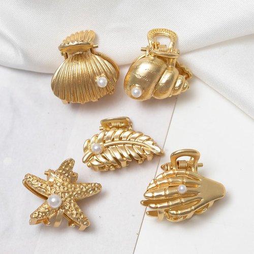 Starfish Hair Claw Clips, 5 Pieces Small Metal Seashell Hair Clips, Hair Accessories for Women and Girls