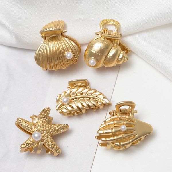 Starfish Hair Claw Clips, 5 Pieces Small Metal Seashell Hair Clips, Hair Accessories for Women and Girls