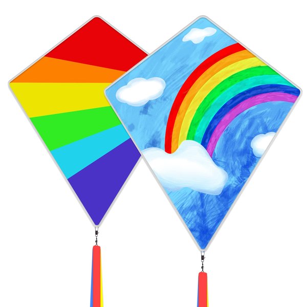 Kaiciuss 2 Pack Diamond Rainbow Kites for Kids, Beach Kite for Boys and Girls, Easy Flying Kite Kit for Toddlers and Beginners, Each Kite Comes with A Kite Handle with 300 FT String