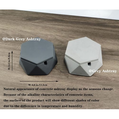 FREELOVE Concrete Ashtray with Lid & Stainless Steel Ashtrays for Cigarettes, Cement Ash Tray Weed Smoking Holder Indoor Smokeless Outdoor Windproof Patio Home Office Cool Decor, Dark Grey A