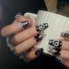 IMSOHOT Black Press on Nails Medium Coffin Fake Nails French Glossy Glue on Nails Full Cover Y2K Bow & Rhinestone Designs Handmade Artificial Stick on Ballerina Nails for Women Girls 24Pcs