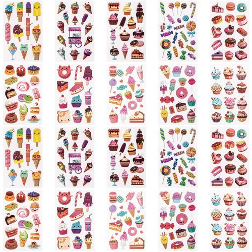 Nuorest 20 Sheet Cute Cake Ice Cream Tattoos Stickers, 292PCS Face Body Temporary Tattoos Girls, Colorful Candy Fake Tattoos for Women, Girls for Summer, Parties, Daily Use, Gifts