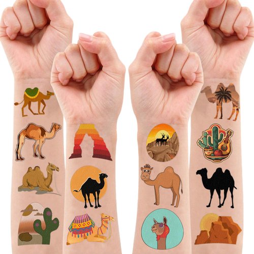 Desert Temporary Tattoos Camel Party Decorations Favors Supplies Summer Themed Cute Stickers 10 Sheets 100 PCS Gifts for Baby Girls Boys Class School Carnival