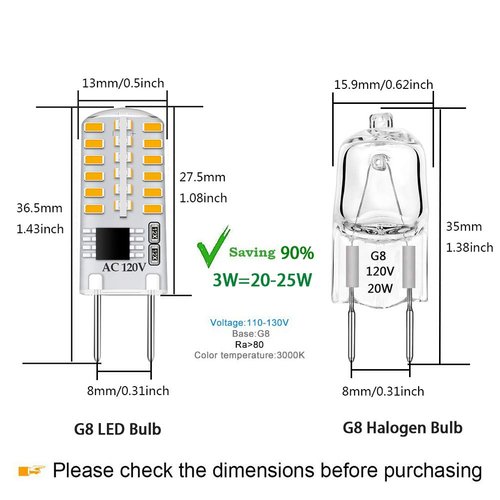 G8 LED Bulb Dimmable 3W Warm White 3000K T4 Bi-Pin Base 120V 20W-25W Halogen Bulb Replacement for Under Cabinet, Counter Lighting (12-Pack)