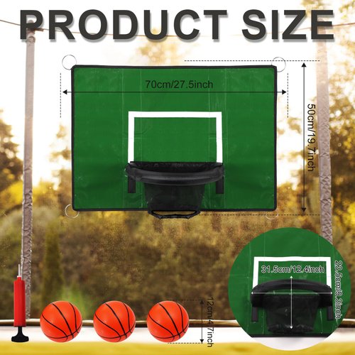 Trampoline Basketball Hoop, with Mini Basketballs and Inflator, Breakaway Rim for Dunking Square Trampoline Basketball Attachment Trampoline Accessory for Kids Adults Indoor Outdoor