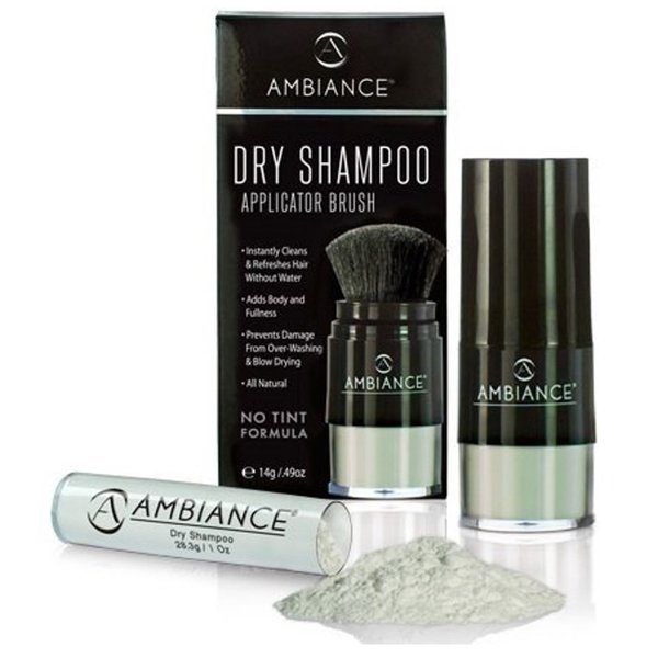 Ambiance Natural Dry Shampoo Powder, Brush & Refill - No Tint - Non Aerosol Travel Size Shampoo - Non Toxic, Benzene Free - Volumizing, Refreshes Oily Hair & Covers Roots Between Colorings
