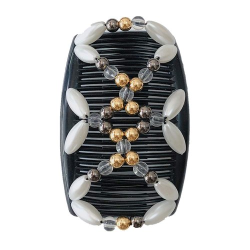 Lovef Comb Hair Clips for Women and Girls Stylish and Fashionable Accessories for Easy Hair Dos Tribal (White Black and Gold) (White)