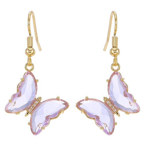 CZ Butterfly Glass Drop Dangle Earrings for Women Teen Girls 925 Sterling Silver Post Pin Cubic Zirconia Gold Plated Hypoallergenic Nickel Free Cute Charms Dangling Stud Earring Dainty Dainty