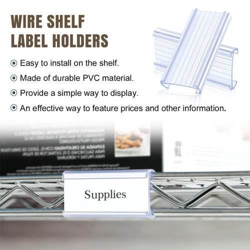 Lenink 30Pcs Wire Shelf Label Holders,Plastic Wire Rack Label Holder,Compatible with Metro 1-1/4in Shelves,Label Area 3in Lx1.25in H (Label Paper Insert Not Included)