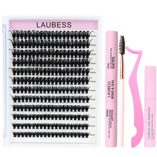 Eyelash Extension Kit Lash Clusters Kit Lash Bond and Seal Waterproof Lash Tweezers Individual Lashes Kit DIY Lash Extension Kit for Beginners Eyelash Glue Remover Lash Brush (Set 50D-0.07D-9-16Mix)
