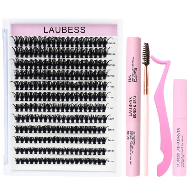 Eyelash Extension Kit Lash Clusters Kit Lash Bond and Seal Waterproof Lash Tweezers Individual Lashes Kit DIY Lash Extension Kit for Beginners Eyelash Glue Remover Lash Brush (Set 50D-0.07D-9-16Mix)
