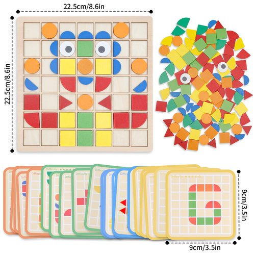 Zycolo Montessori Tangram Educational, Geometric Shapes Puzzle Toys with 120Pcs Wooden Puzzle Blocks and 20Pcs Cards, Colorful Pattern Montessori Children's Educational Gifts for Kids Ages 3 and Up