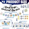First Trip Around The Sun Birthday Party Decoration Pack, 1st Baby Shower Space Birthday Party Supplies Including Banner, Backdrop, Garland, Tablecloth, Felt Hat, Honeycomb, Cake Toppers, Latex and