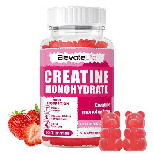 ElevateLife Creatine Monohydrate Gummies 5000mg for Men & Women, Chewables Creatine Monohydrate for Muscle Strength, Muscle Builder, Energy Boost, Pre-Workout Supplement(90 Count)-Strawberries